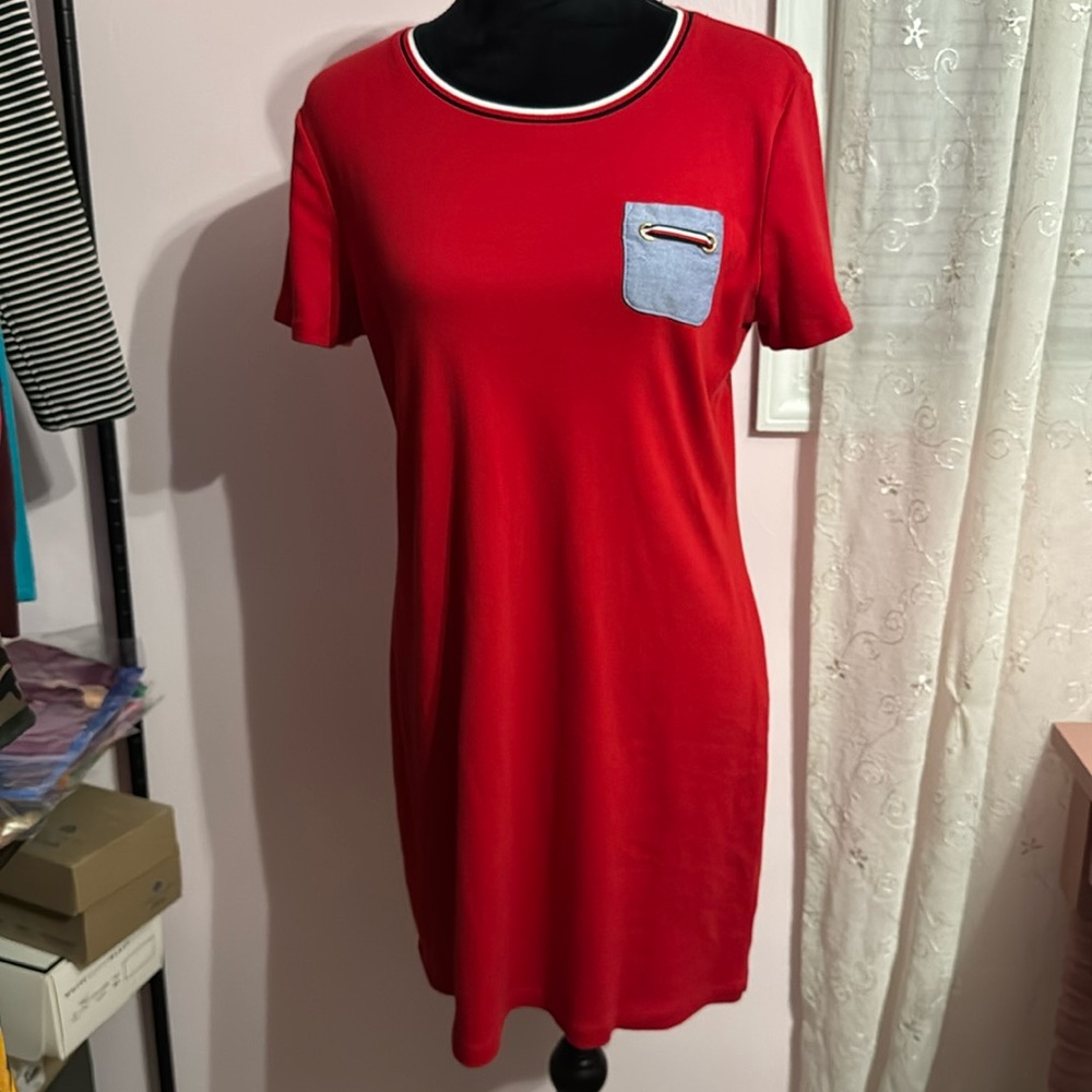 Tommy Hilfiger Red Cotton T-Shirt Dress Women’s Size Large